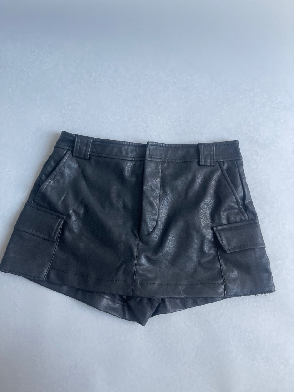 Zara Women’s Black Faux Leather Cargo Skort Size S Mini Skirt Shorts
